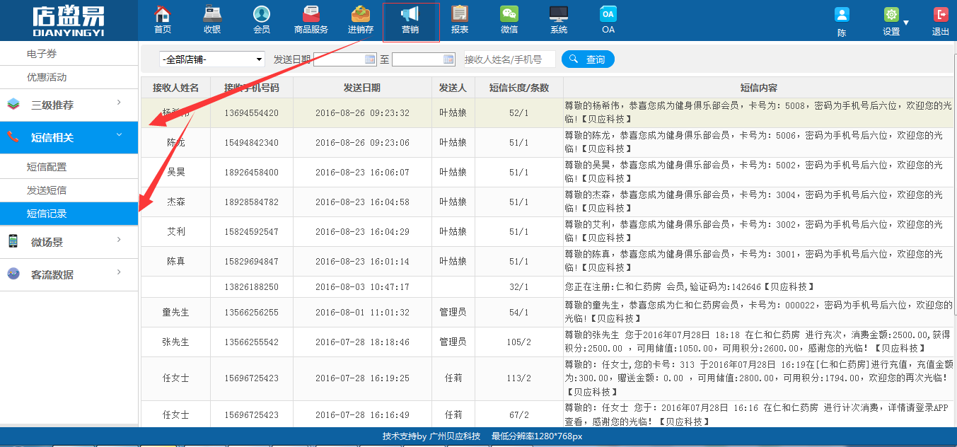 會(huì)員系統(tǒng)短信記錄